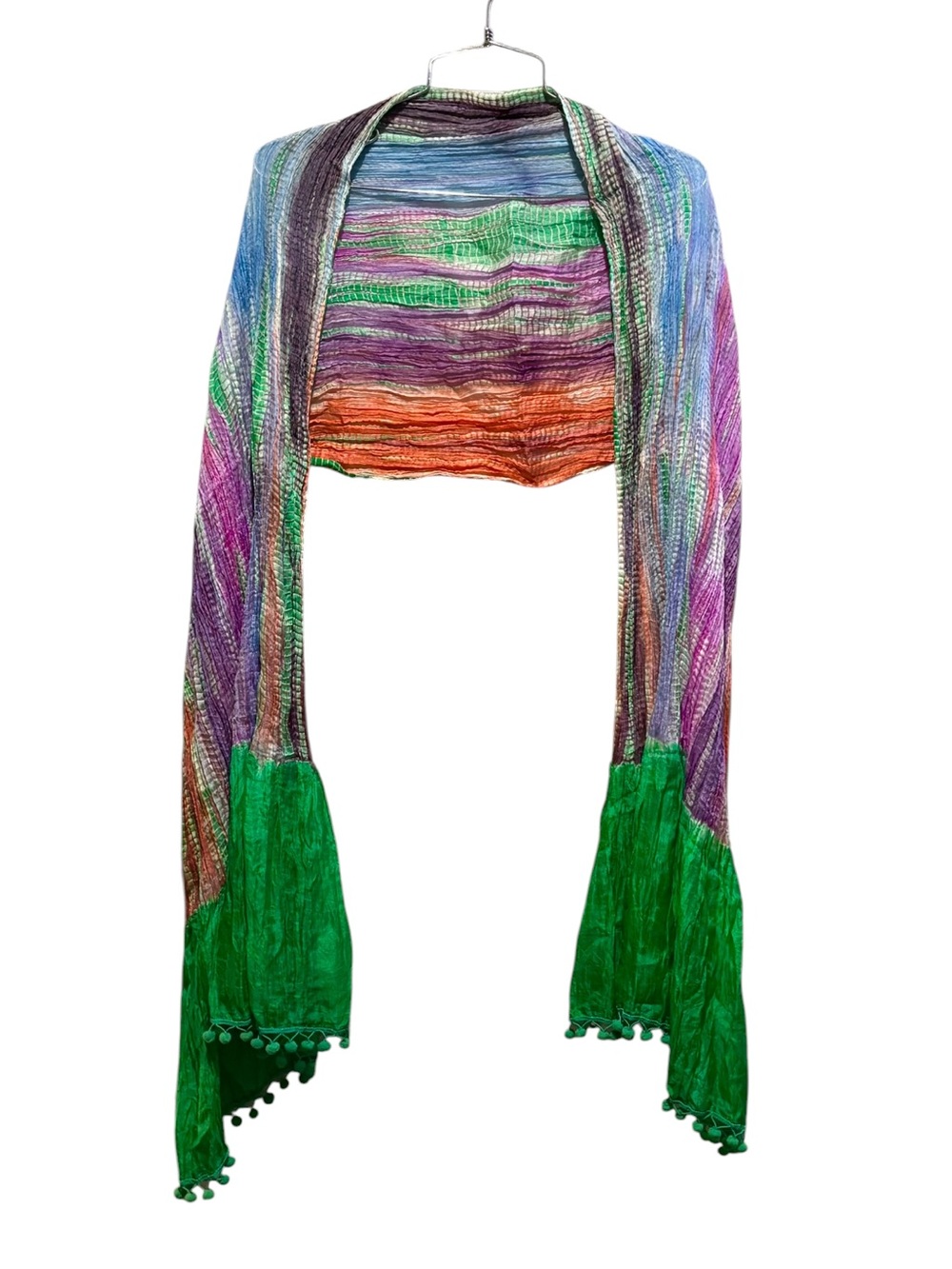 Anthropology Vismaya Silk Vibrant Multicolor Scarf With Tassels 100% Silk
